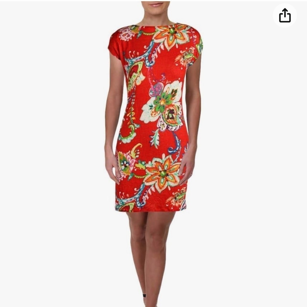 LAUREN RALPH LAUREN Womens Mini Short Sleeve‎ Colorful Floral Dress Sz Medium🟦